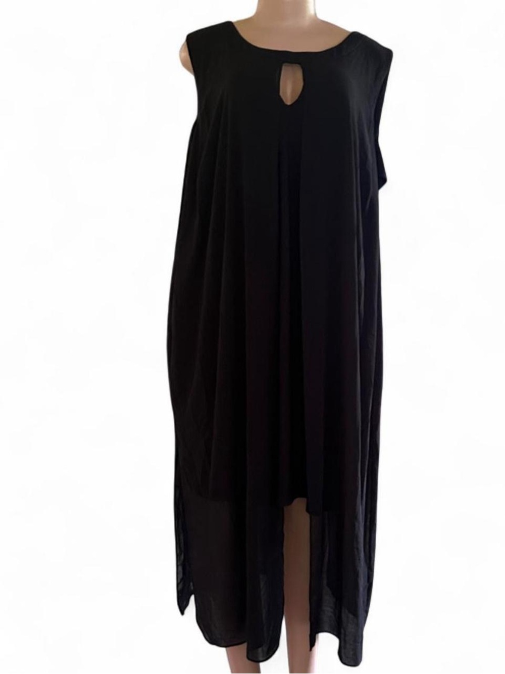 Emma & Michele 2- layers Black High-Low Sleeveless Keyhole Dress